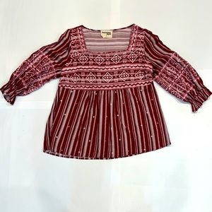 Savanna Jane Burgundy and Pink Embroidered Blouse